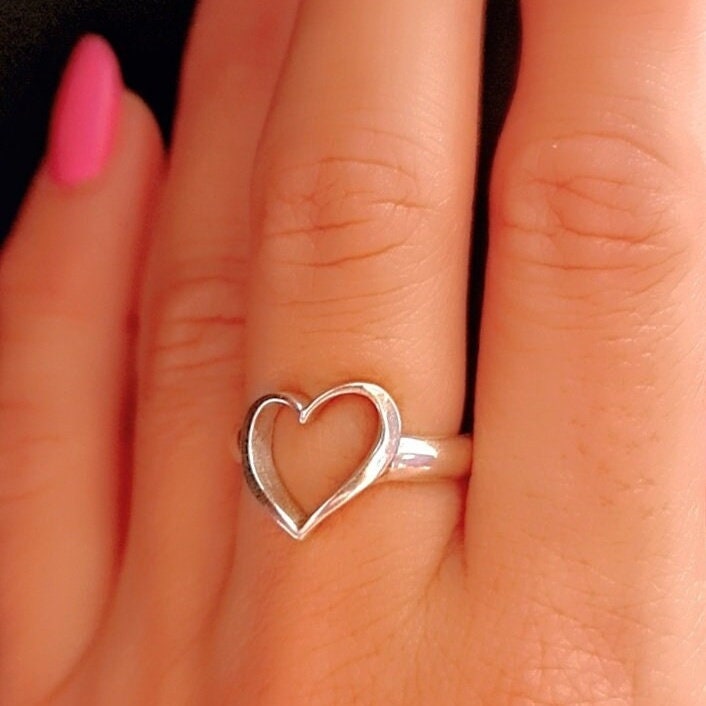 Open Heart Ring  Sterling Silver, Minimalist Ring, Geometric