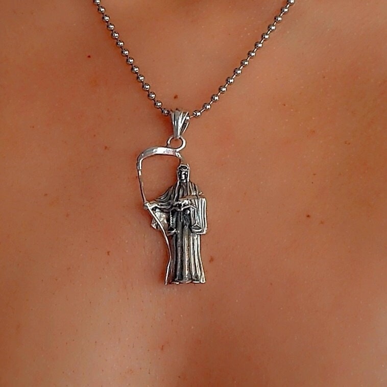 Handmade Gothic Santa Muerte 925 Silver Pendant