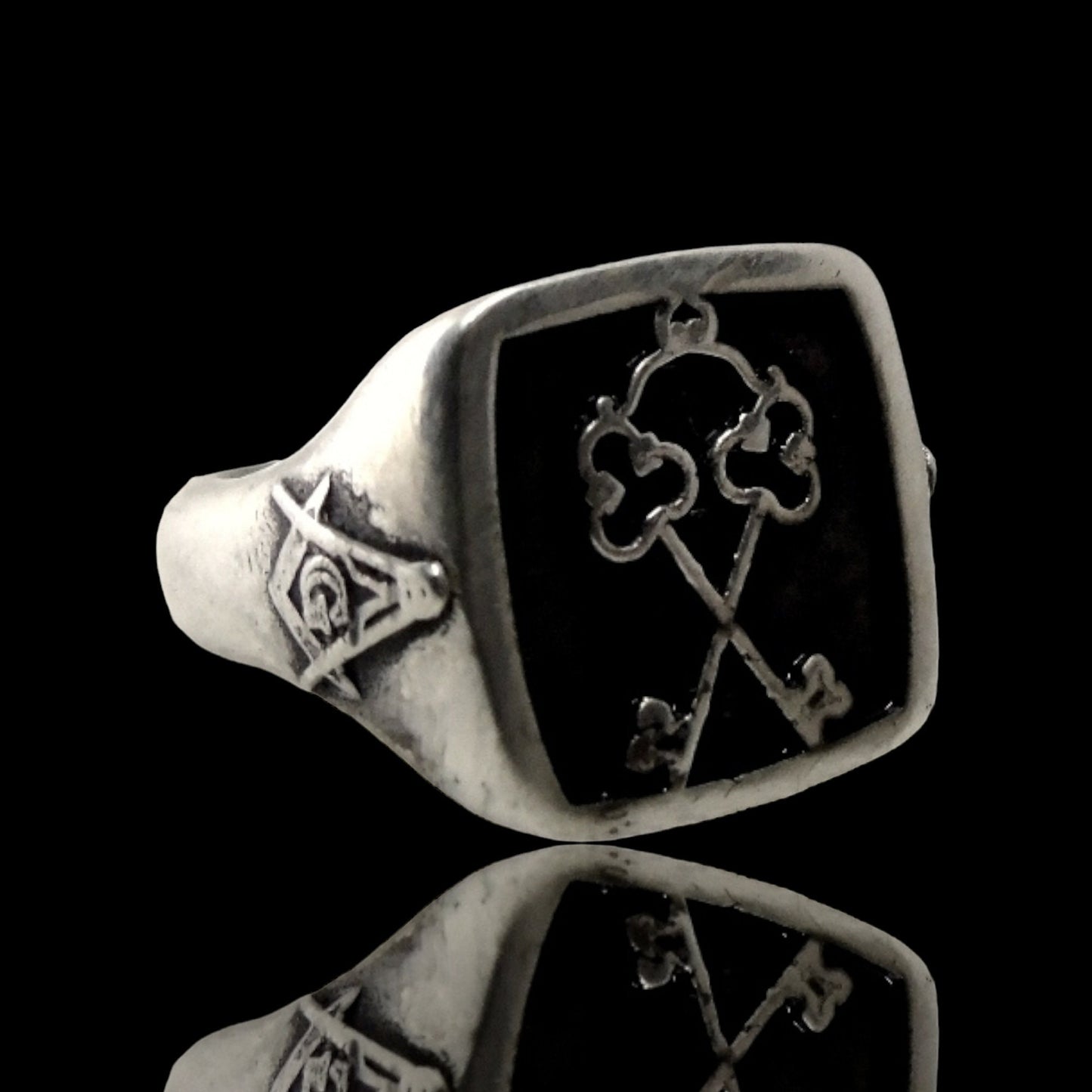 Handmade Sterling Silver Masonic Ring: Freemason Symbol, Gothic Style