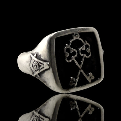 Handmade Sterling Silver Masonic Ring: Freemason Symbol, Gothic Style