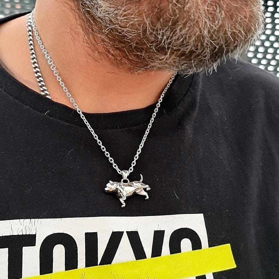 Handmade Silver Exotic Pitbull Dog Pendant: Unique Statement Jewelry