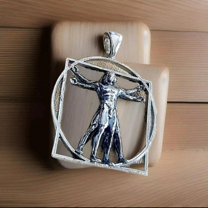 Vitruvian Man sterling Silver Pendant -  Leonardo da Vinci's Renaissance Art -  Artistic gift