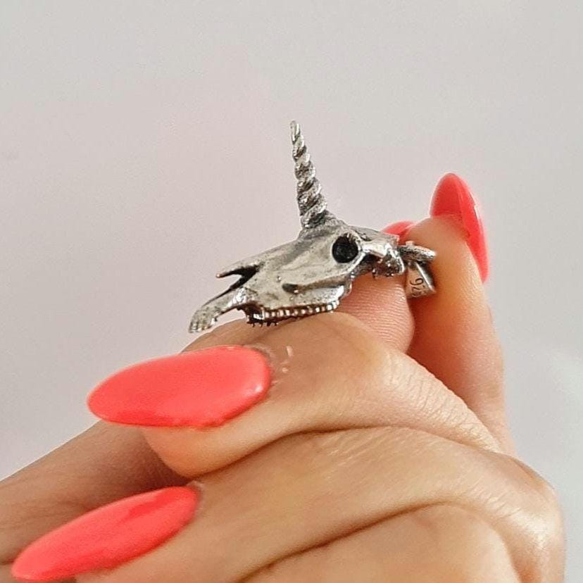 Unicorn Skull Pendant – Sterling Silver  – Mythical Skeleton Jewelry – Enchanted Animal  – Gothic Fantasy Gift