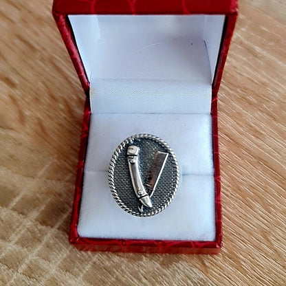Handmade Sterling Silver Barber Razor Signet Ring -  Gothic Style