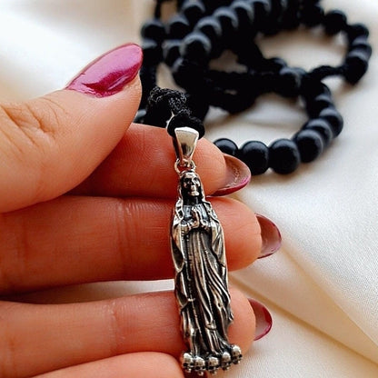 Handmade 925 Silver Santa Muerte Rosary Necklace: Gothic Grim Reaper