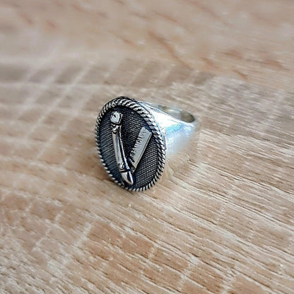 Handmade Sterling Silver Barber Razor Signet Ring -  Gothic Style