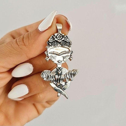 Frida Kahlo Pendant: Sterling Silver Statement Necklace, Handmade