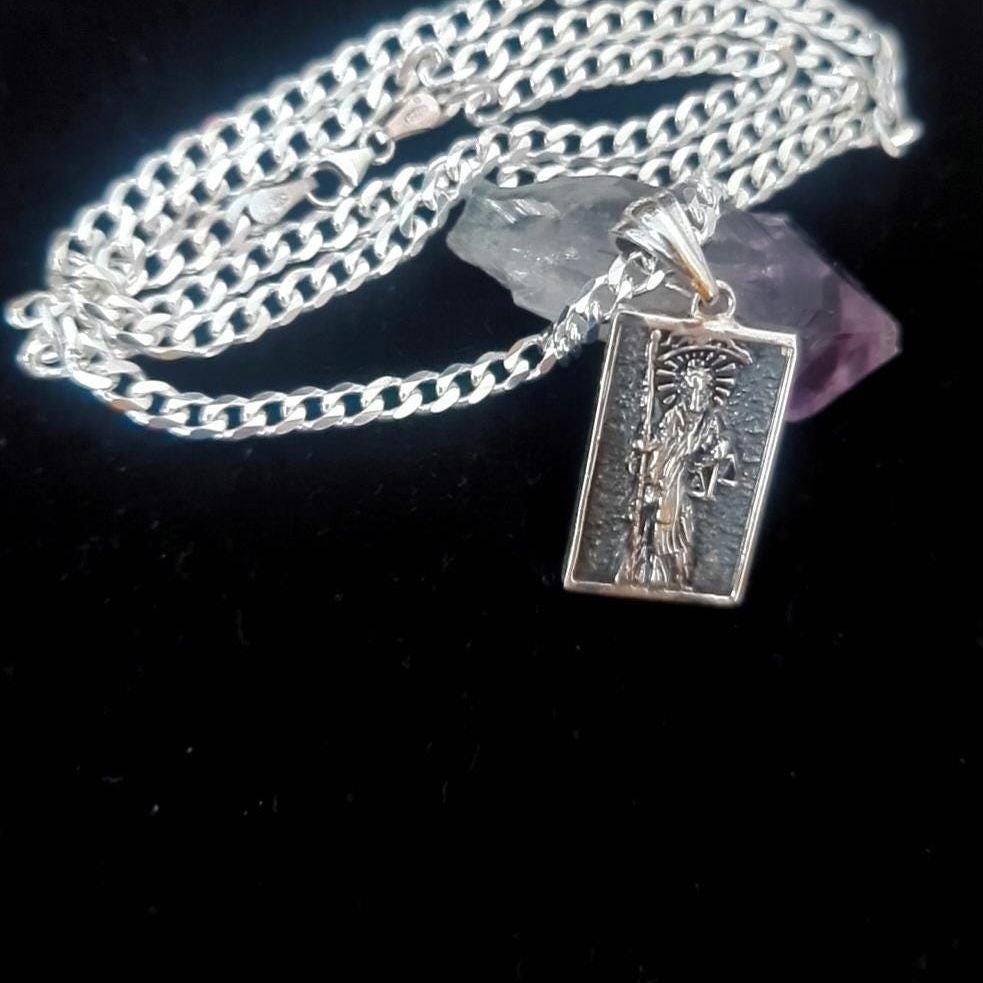 Handmade Sterling Silver La Santa Muerte Pendant: Gothic Divine Protection
