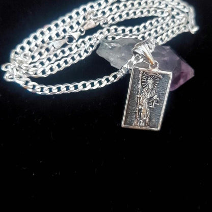 Handmade Sterling Silver La Santa Muerte Pendant: Gothic Divine Protection