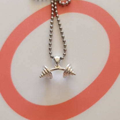 Handmade Silver Barbell Pendant: Fitness Motivation Jewelry