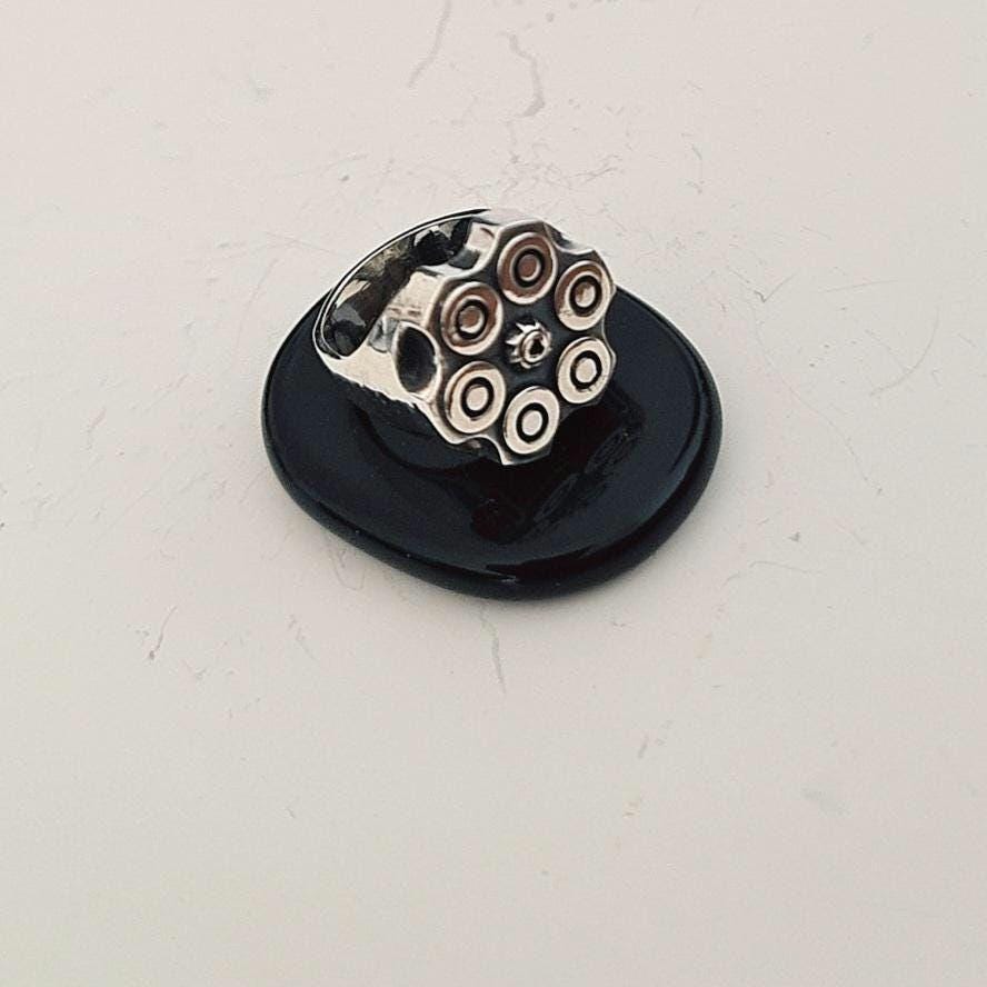 Bullet Revolver Ring - Ammo Signet Ring: Sterling Silver  Bullet Casing, Rebel Biker Style, Magnum Revolver Gun Cylinder Ring