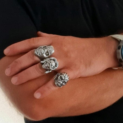 Handmade Sterling Silver Iron Maiden Killers - Eddie Skull Ring: Biker Rock Pendant