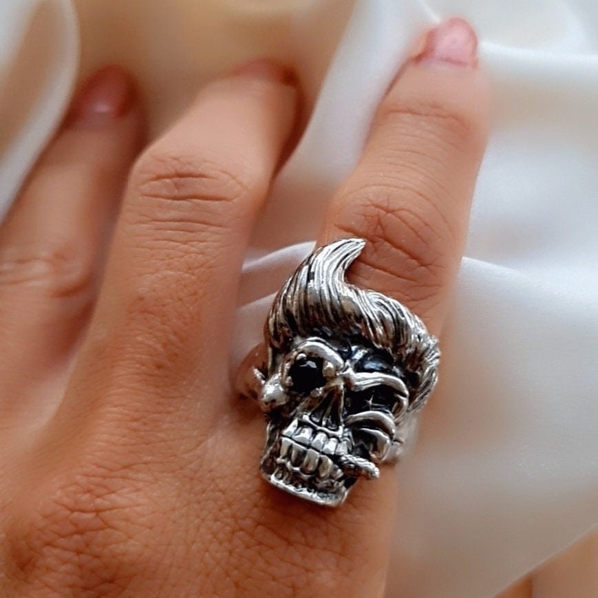 Ace Ventura Inspired Skull Ring with Black Diamond Zircon Eye - Handcrafted Sterling Silver