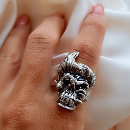 Ace Ventura Inspired Skull Ring with Black Diamond Zircon Eye - Handcrafted Sterling Silver