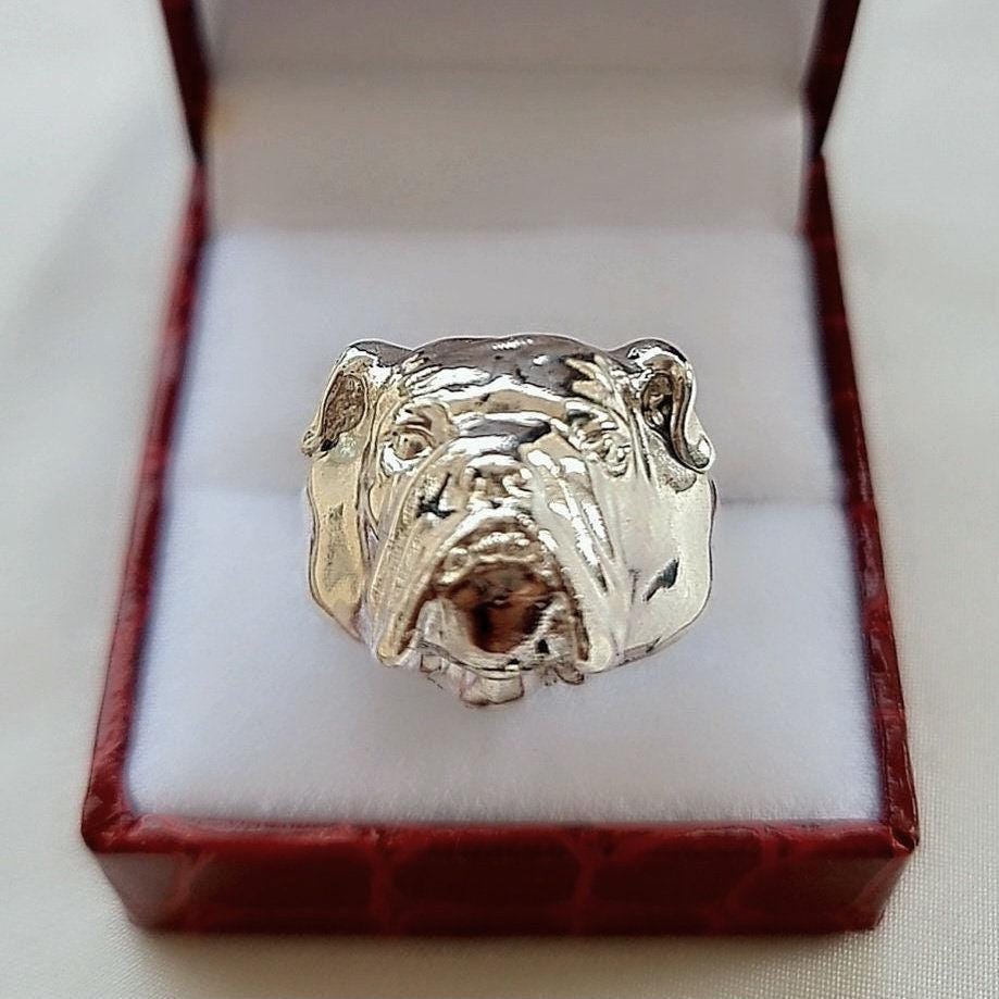 Handmade Sterling Silver English Bulldog Ring: Minimalist Dog Lover Jewelry