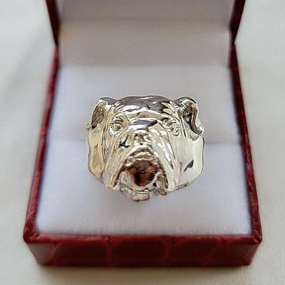 Handmade Sterling Silver English Bulldog Ring: Minimalist Dog Lover Jewelry