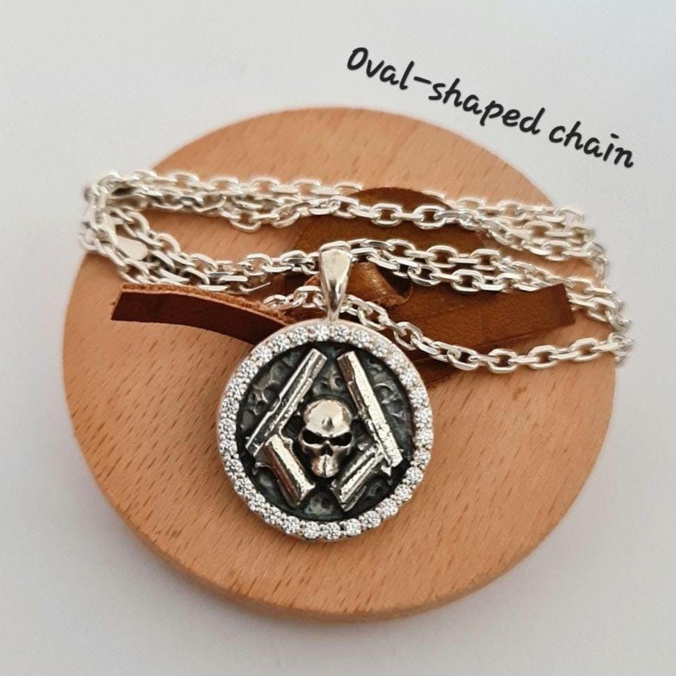 Skull  Guns bordered with Ziecon Gothic Biker Necklace for men & women   Rebel Outlaw Motorcycle Gift