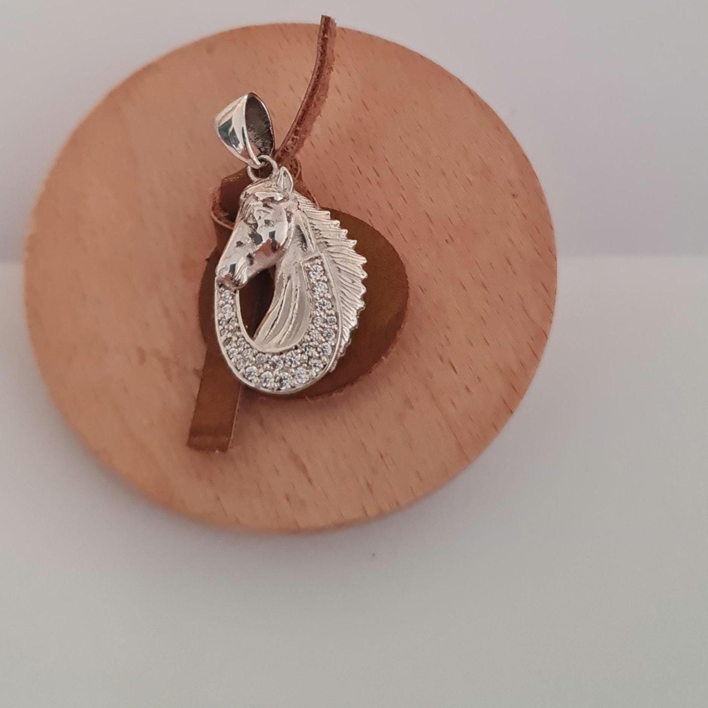 Sterling Silver Horse Pendant: Zircon Horseshoe Equestrian Necklace