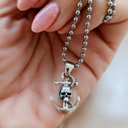 Sterling Silver Pirate charm - Nautical Anchor Pendant- Handmade Skull Pirate Jewelry
