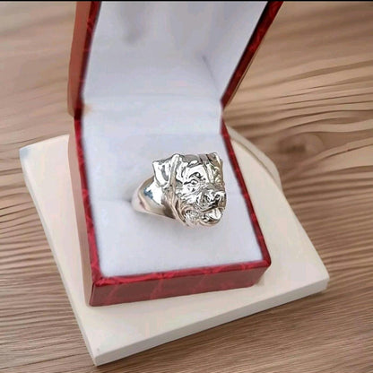 Handmade Rottweiler Ring: Detailed 925 Sterling Silver Dog Jewelry