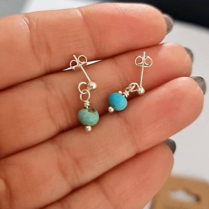 Natural Turquoise Sterling Silver Dangle Earrings – Handmade Boho Gemstone Jewelry December birthstone