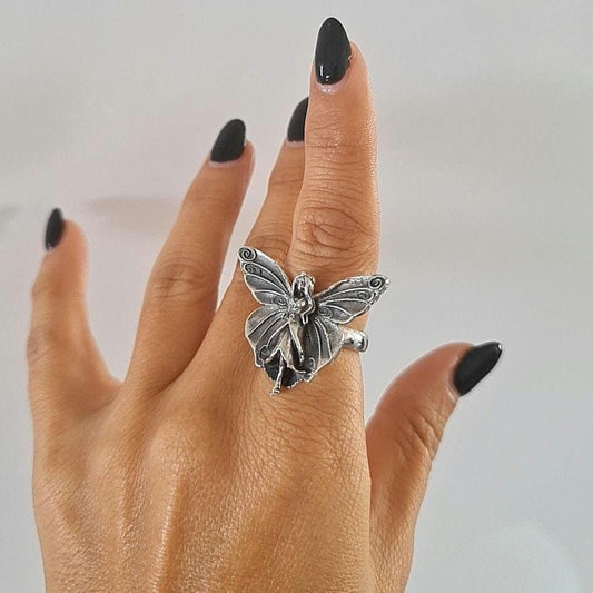 Dainty Fairy Statement Ring Fantasy Winged Faerie Princess ,Sterling Silver