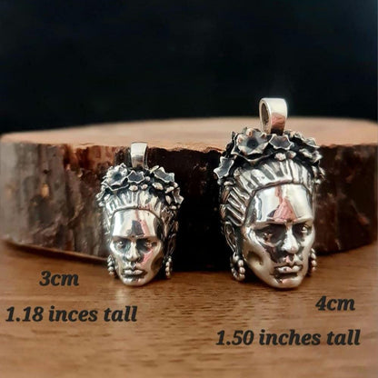 Sterling Silver Frida Kahlo Necklace: Mexican Painter Miniature Portrait