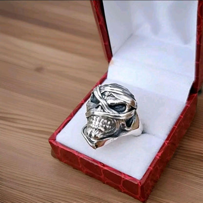 Iron Maiden Powerslave - Eddie Mummy Skull Ring – Egyptian Rock Jewelry – Unique Heavy Metal Statement Handmade Sterling Silver