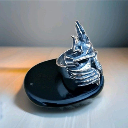 Handmade Sterling Silver Lich King Helmet Ring - Warcraft Inspired