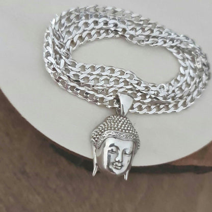 Handmade Silver Buddha Head Pendant: Gothic Yoga Jewelry