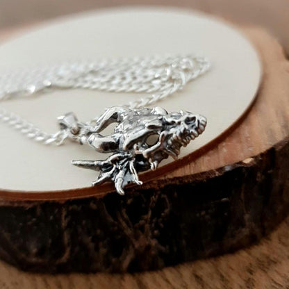 Handmade Sterling Silver Dragon Skull Pendant: Gothic Fantasy Jewelry