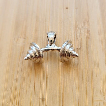 Handmade Silver Barbell Pendant: Fitness Motivation Jewelry
