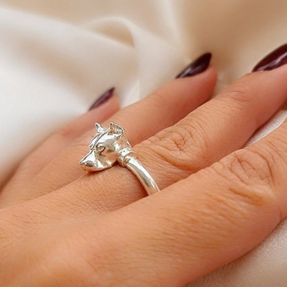 Sterling Silver PitBull Band Ring - Unique Gift for Pit Bull Lovers- Handcrafted