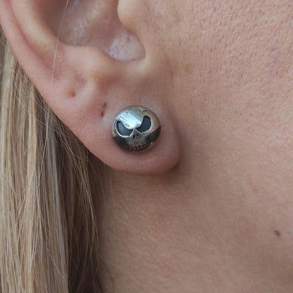 Handmade Sterling Silver Jack Skull Stud Earrings: Gothic Halloween Jewelry