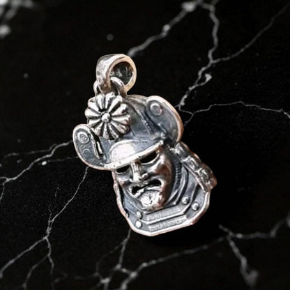 Handmade Sterling Silver Samurai Mask Pendant: Gothic Japanese Necklace