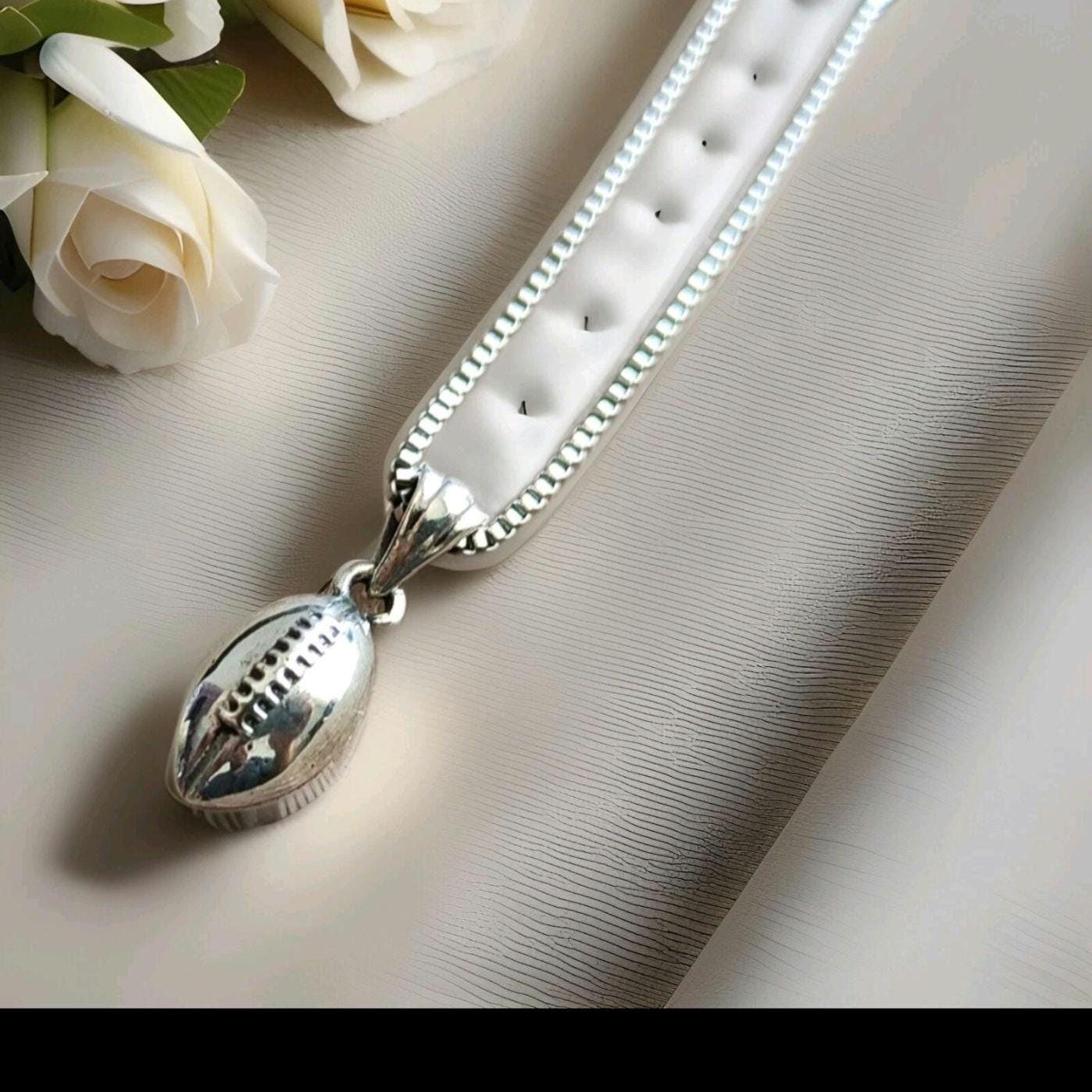 Handmade Sterling Silver Rugby Ball Pendant: Sports Gift