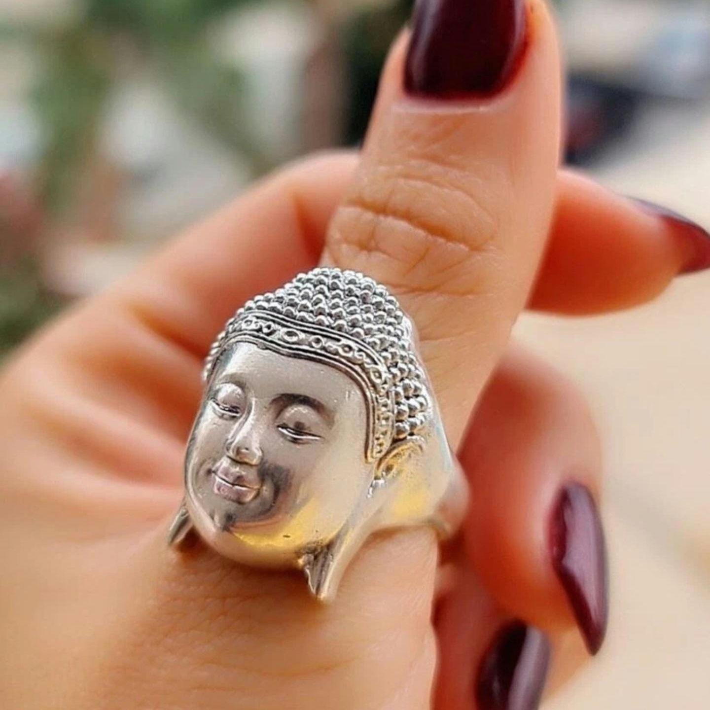Handmade Silver Buddha Head Ring: Boho Hippie Jewelry