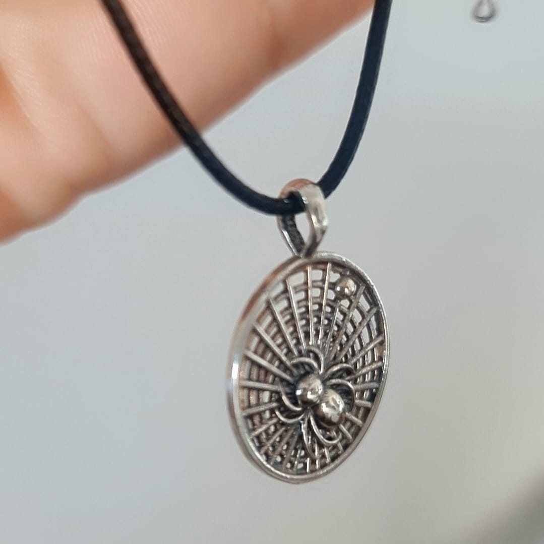 Handmade Sterling Silver Spider Web Pendant: Insect Jewelry