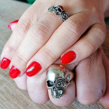 Handmade Sterling Silver Skull Ring: Gothic Rose Design