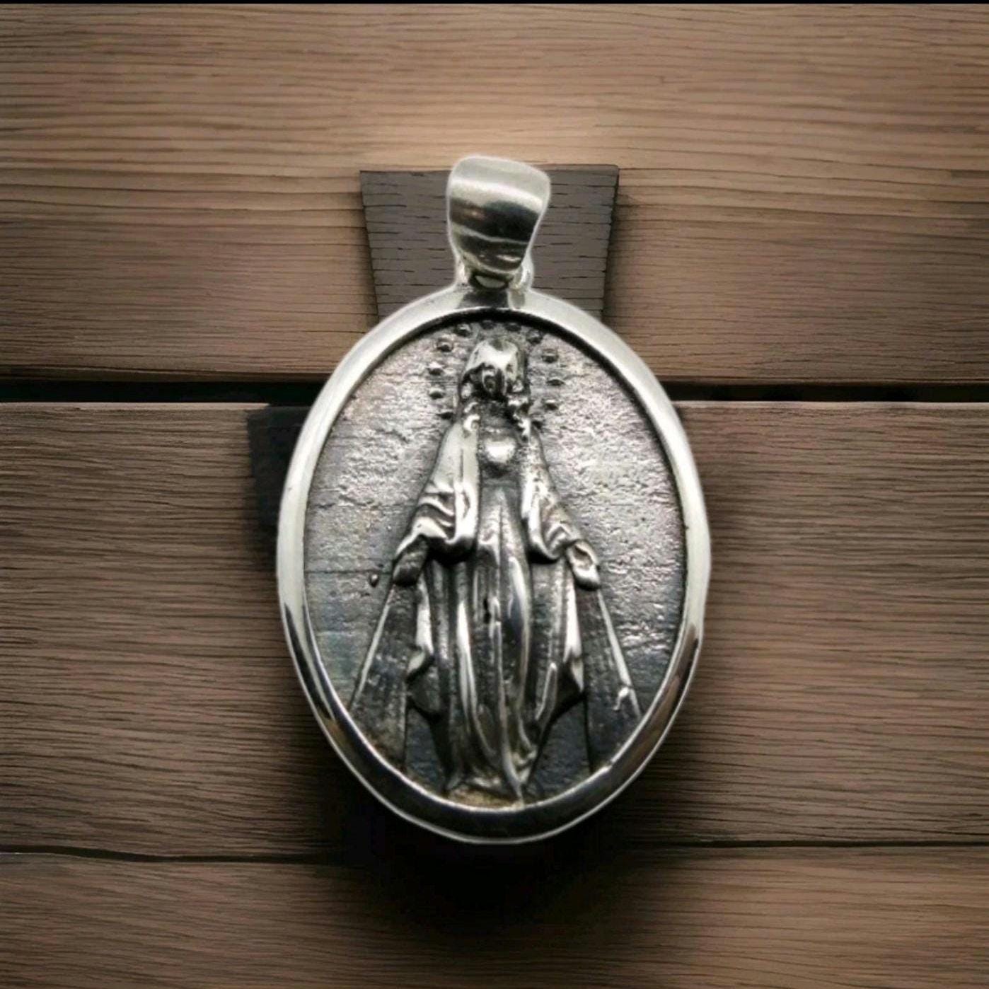 Virgin Mary Pendant - Mother of All - Religious Symbol of Protection  Silver Jewelry