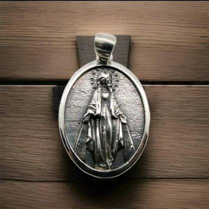Virgin Mary Pendant - Mother of All - Religious Symbol of Protection  Silver Jewelry