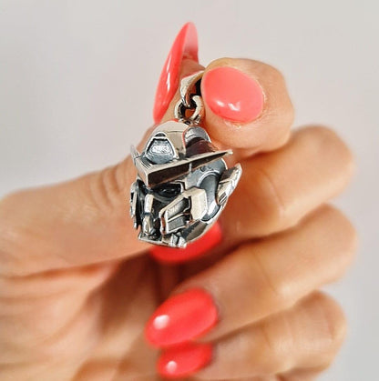 Sterling Silver Japanese Anime Robot Pendant - Oxidized Finish