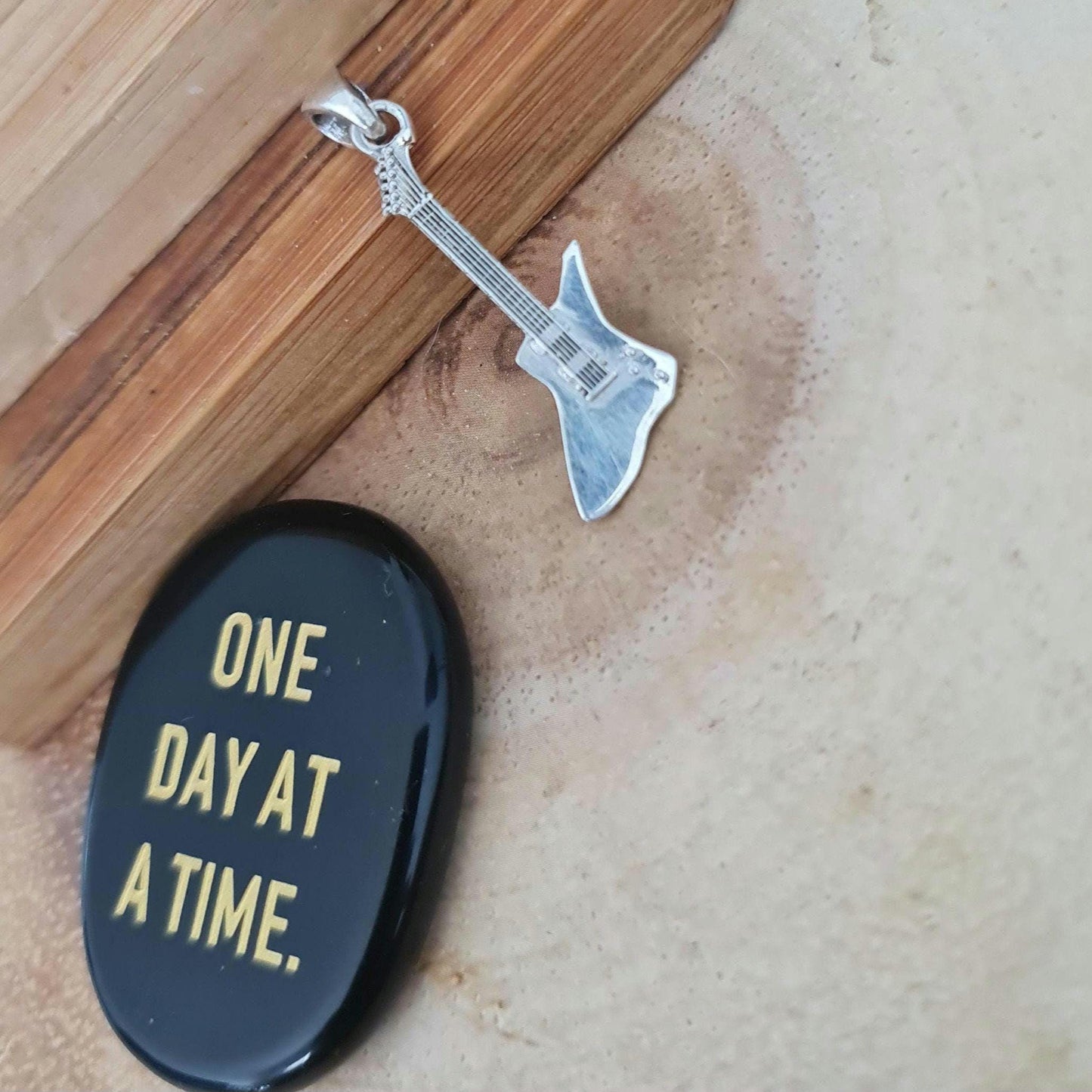 Handmade Sterling Silver Electric Guitar Pendant: Rockstar Jewelry