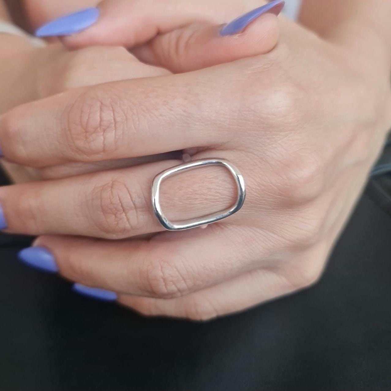 Handmade Sterling Silver Oval Ring: Minimalist Geometric Jewelry