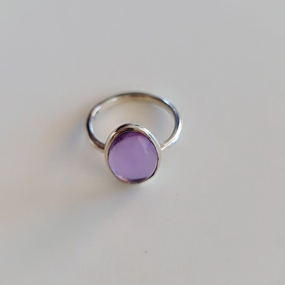 Handmade Oval Amethyst Ring: 925 Sterling Silver, February Birthstone
