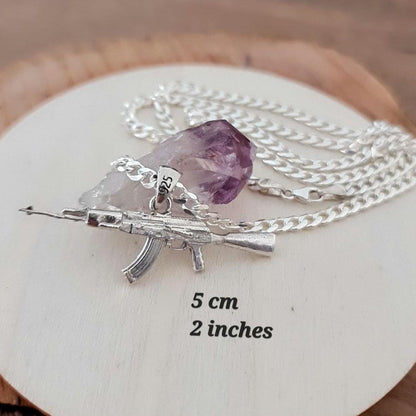 AK47 Kalashnikov Gun Necklace - Handcrafted Solid Sterling Silver 925 , automatic gun