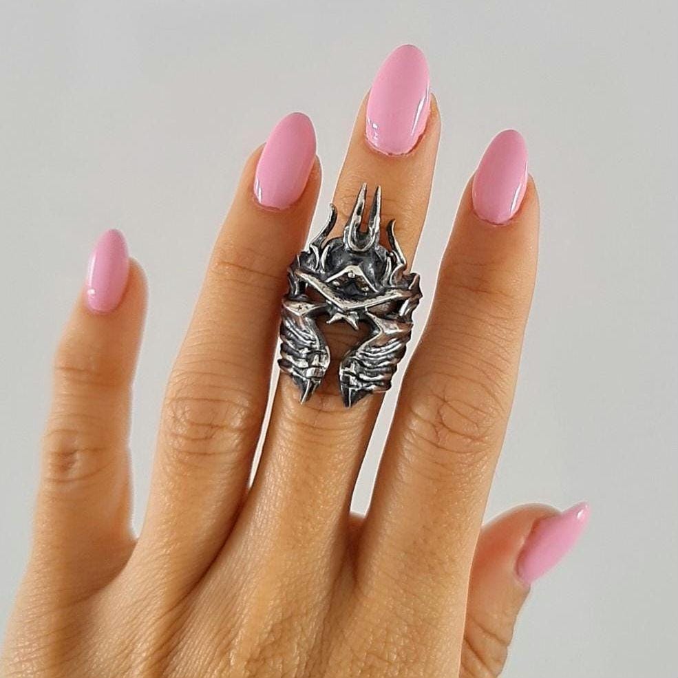 Handmade Sterling Silver Lich King Helmet Ring - Warcraft Inspired