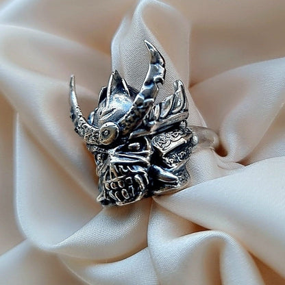 Handmade Sterling Silver Iron Maiden Senjutsu - Eddie Samurai Skull Ring - Japanese - Eddie Ring- Unique design - Rock Ring- Heavy metal Ring