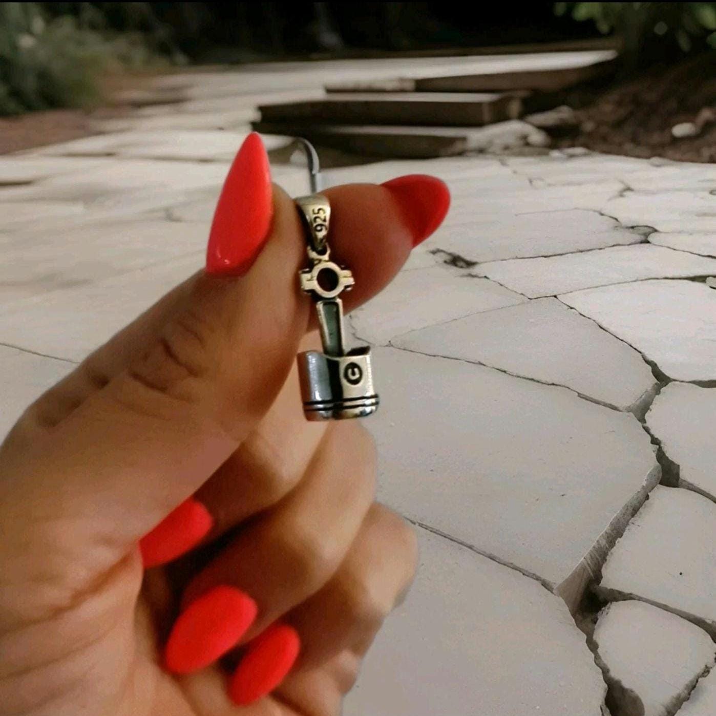 Handmade Sterling Silver Piston Rod Pendant - Gothic Biker Charm