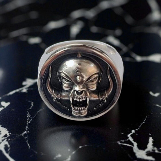 Motorhead Snaggletooth War Pig Ring-Solid 925 Silver-Heavy Duty Design for the Ultimate Rockstar